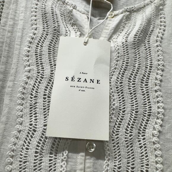 Sezane Honorina Dress Coastal Linen Cotton Button Up Mini Ecru Boho Womens 8 NEW - Picture 6 of 16